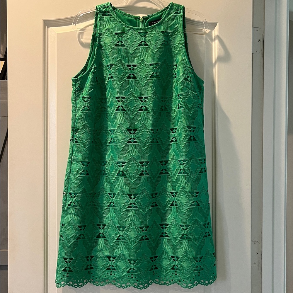 Tahari Green Sleeveless Lace Shift Dress - Womens